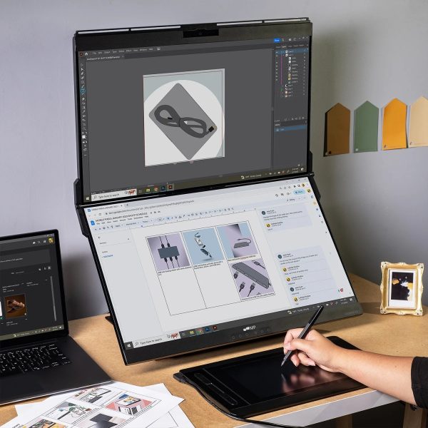 Geminos Dual Stacked 24-inch Monitor with built-in webcam and multiport dock